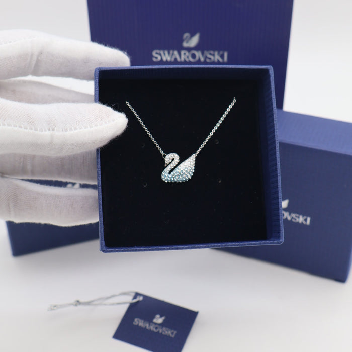 Swarovski Iconic Swan Pendant Necklace – Light Blue Crystals - 5512095