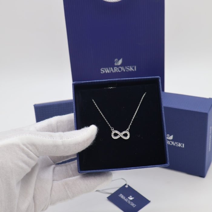 Swarovski Infinity Symbol Pendant Necklace – Rhodium Plated with White Crystals - SH1X444