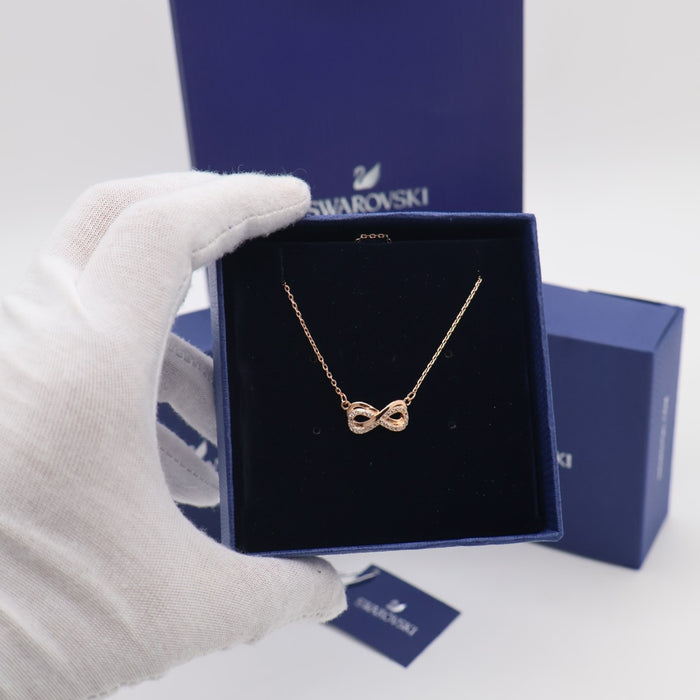 Swarovski Infinity Pendant Necklace – Rose Gold & White Crystals - SH1X445