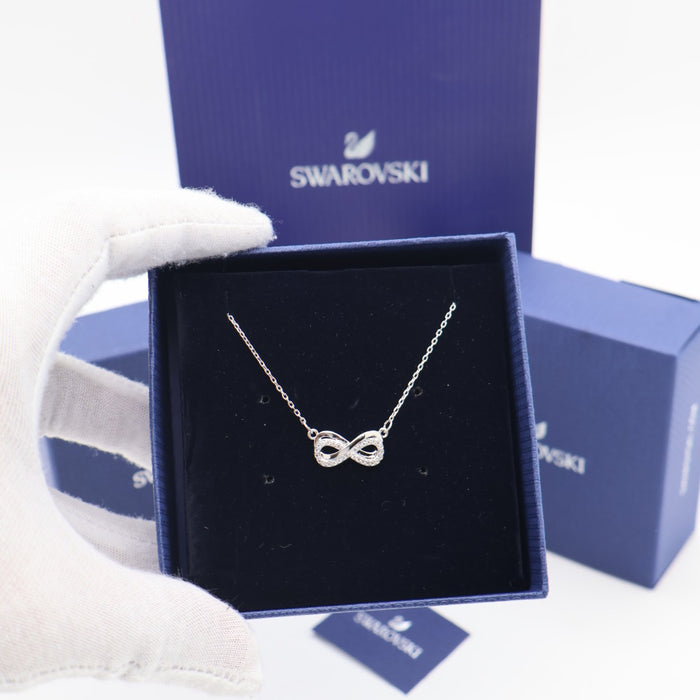 Swarovski Infinity Pendant Necklace – Rhodium-Plated & White Crystals - SH1X446