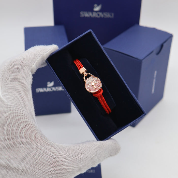 Swarovski Red Cord Bracelet with Rose Gold Lock & Pink Crystals - 5572526