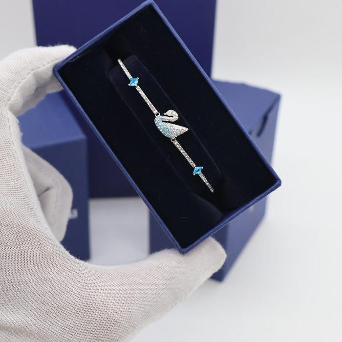 Swarovski Iconic Swan Bracelet – Blue & Clear Crystal Pavé, Silver-Tone Finish - 5549312