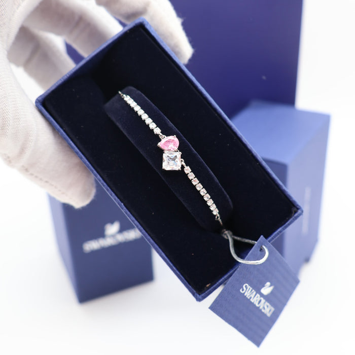 Swarovski Duo Stone Tennis Bracelet with Pink Heart & Square Crystal - 5517120