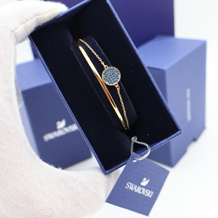 Swarovski Gold-Tone Blue Pave Circle Chain Bangle Bracelet - 5265937