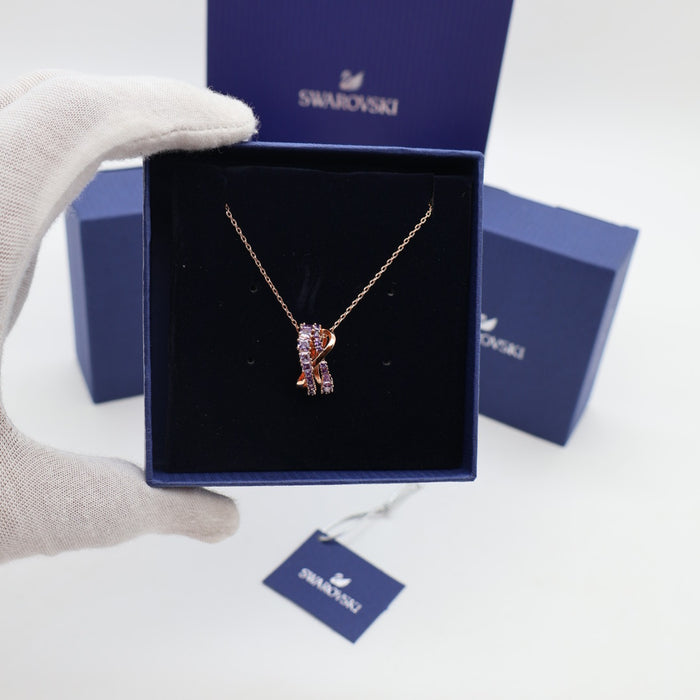 Swarovski Rose Gold & Amethyst Crystal Ribbon Pendant Necklace - 5563907