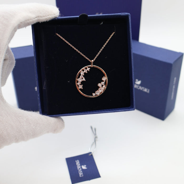 Swarovski Rose Gold Circle Pendant Necklace with Crystal Accents - 5487069