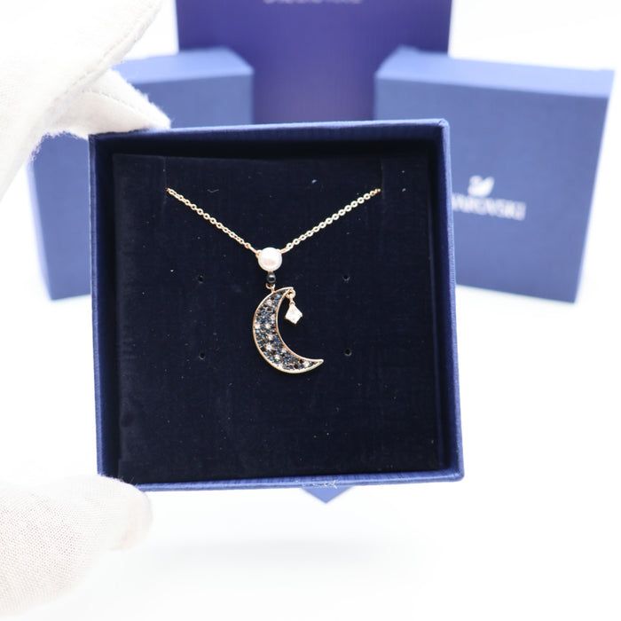 Swarovski Crescent Moon & Pearl Pendant Necklace – Rose Gold Tone - 5489534