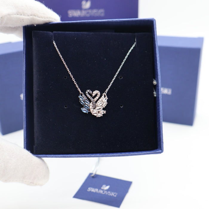 Swarovski Swan Couple Necklace – Blue & Clear Crystal Pendant - 5705721