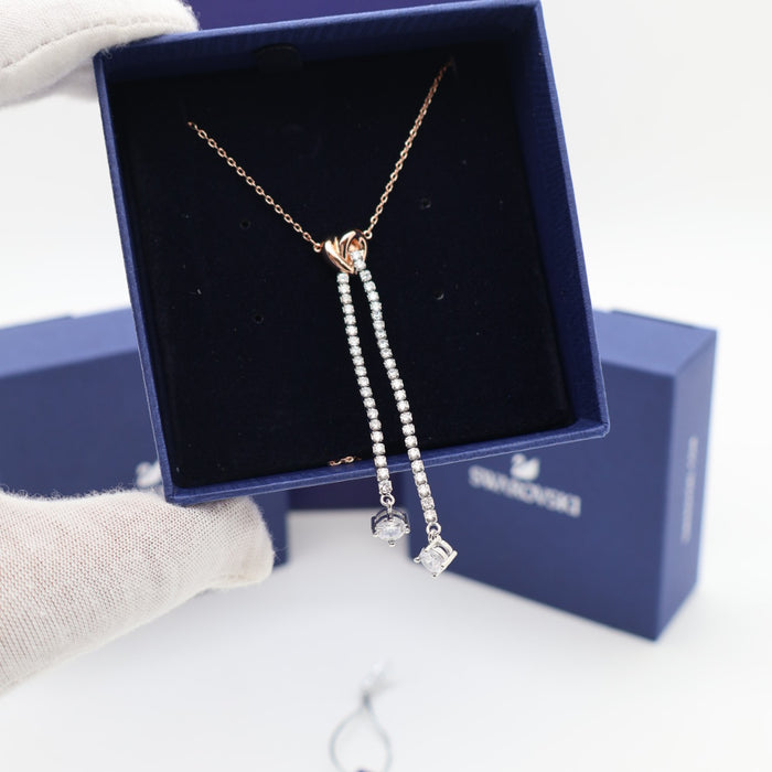 Swarovski Rose Gold Knot Necklace with Crystal Drop Pendant - 5517952