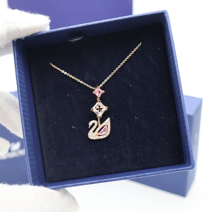 Swarovski Swan Pendant Necklace with Pink Crystals - 5473024