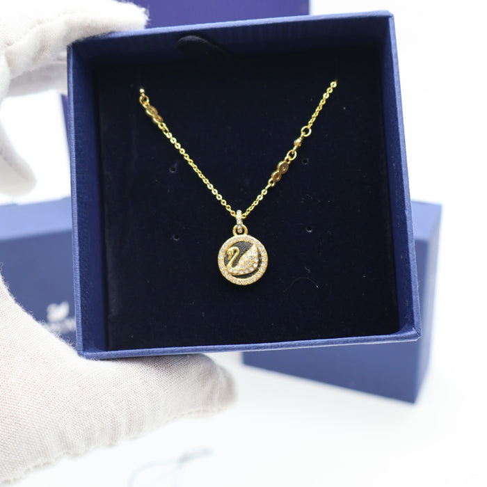 Swarovski Swan Logo Medallion Necklace – Gold Tone with Clear Crystals - 5374919