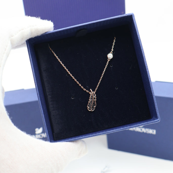 Swarovski Black Crystal Feather Pendant Necklace – Rose Gold Tone - 5495292