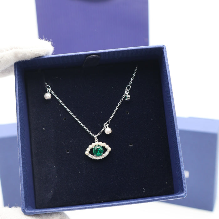 Swarovski Symbolic Evil Eye Necklace – Green Crystal & Pearl Accents - 5429734