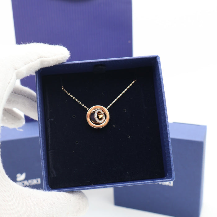 Swarovski Rose Gold Circle Pendant Necklace – Crystal Centerpiece - 5289495