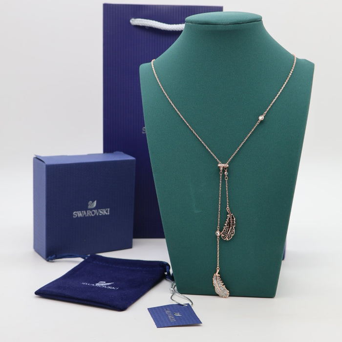 Swarovski Rose Gold Feather Y-Shaped Necklace - 5495290