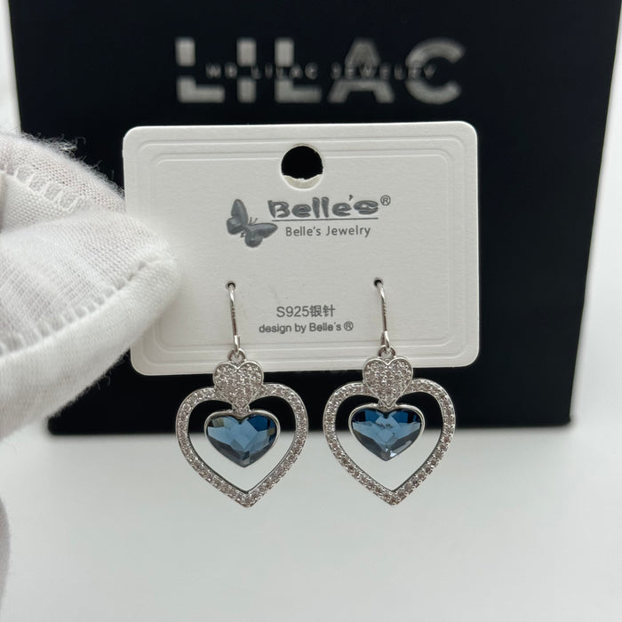 Double Stress Heart Earring By Swarovski Crystal