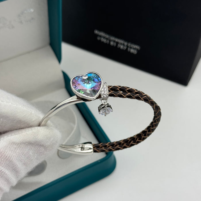 Stainless Steel Half Leather By Swarovski Crystal