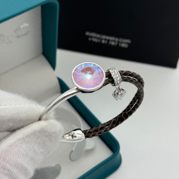 Stainless Steel Half Leather By Swarovski Crystal