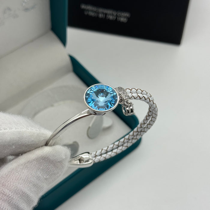 Stainless Steel Half Leather blue Crystal By Swarovski Crystal