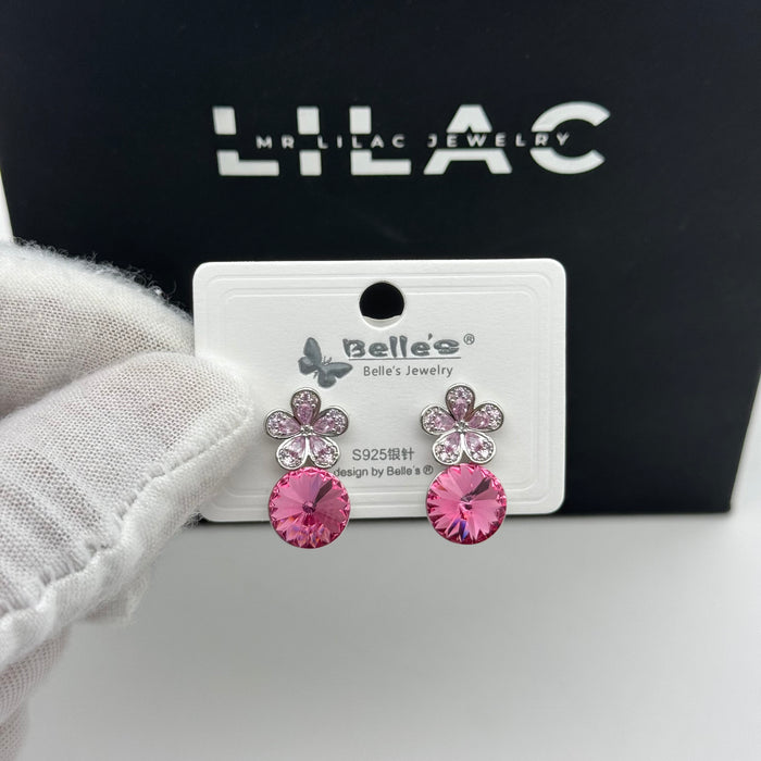 Crystal Pink Rose Earring By Swarovski Crystal