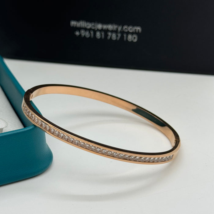 Elegant Gold-Plated Bangle By Crystal Inlay