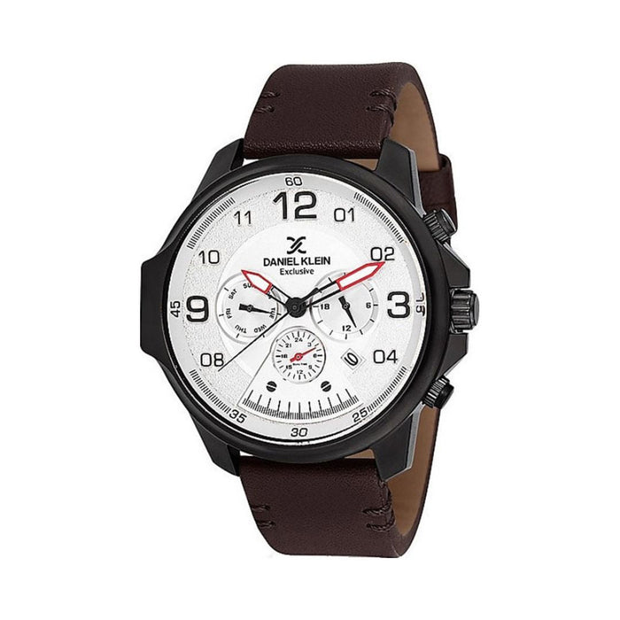 Daniel Klein Chrono White Dial Withb Brown Leather Men's Watch DK-12117