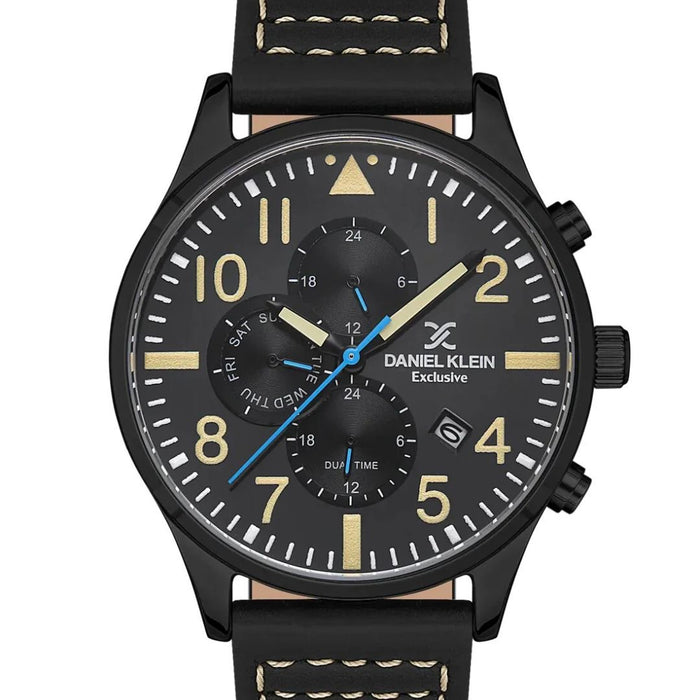Daniel Klein Men Black Leather Strap Watch (dk.1.13389-5)