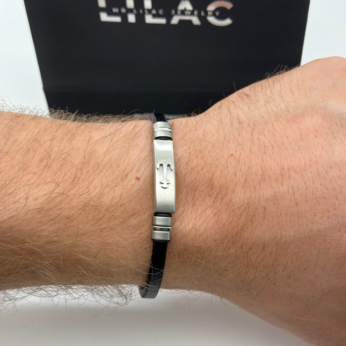 Men's Leather Bracelet with Anchor Emblem – Nautical Edition