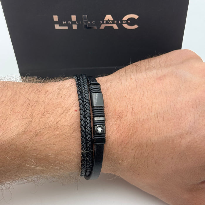 Montblanc-Inspired Black Leather Triple-Strand Bracelet – Matte Edition