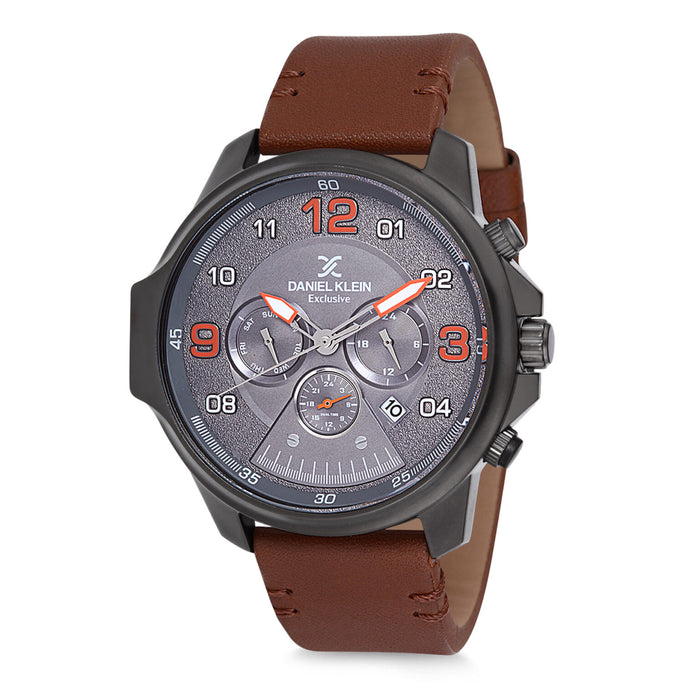 Daniel Klein Exclusive Chronograph Men's Watch – Gunmetal Case & Brown Leather