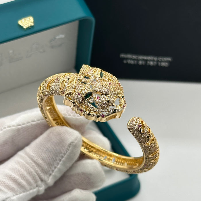 Emerald-Gold Lion Panther Cable Bangle- inspired by Cartier