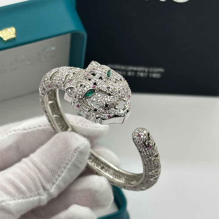 Emerald-Gold Lion Panther Cable Bangle- inspired by Cartier