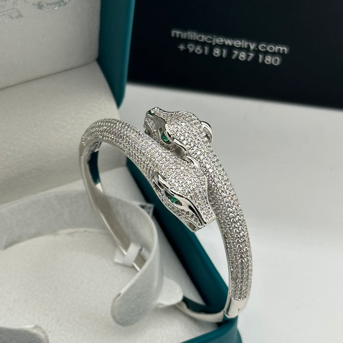 Twin Panther Silver Bangle- Inspired By Cartier