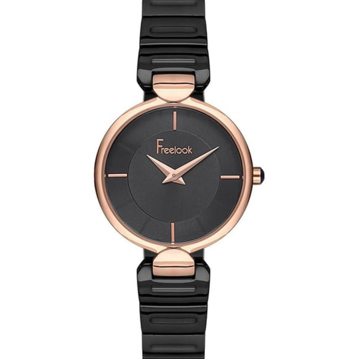Freelook Black & Rose Gold Women's Watch with Minimalist Dial