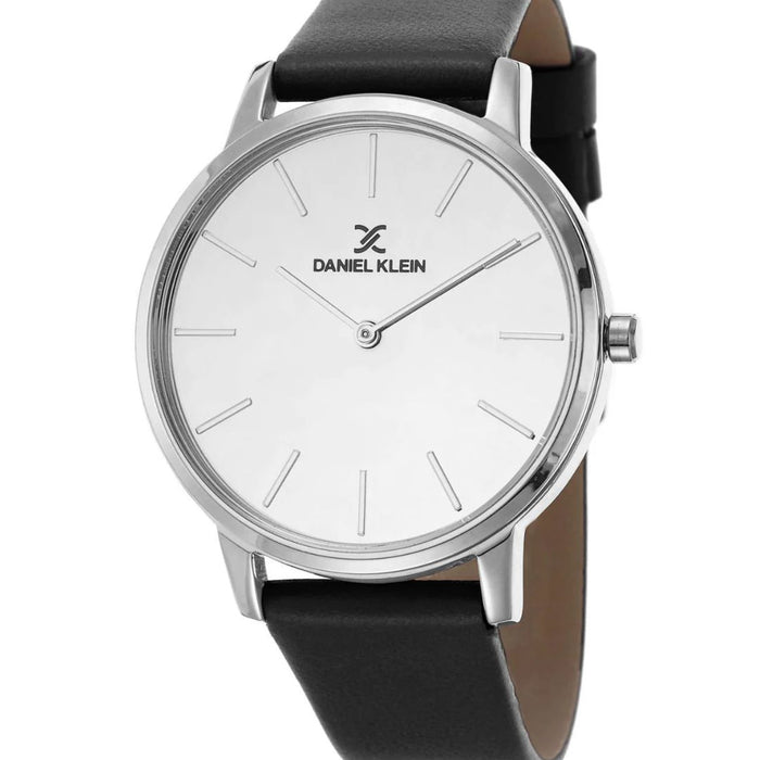Daniel Klein Men's Classic Silver & Black Leather Watch