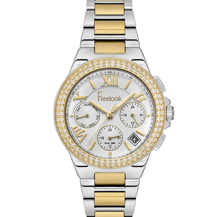 Freelook Two-Tone Gold & Silver Women's Chronograph Watch with Crystal Bezel