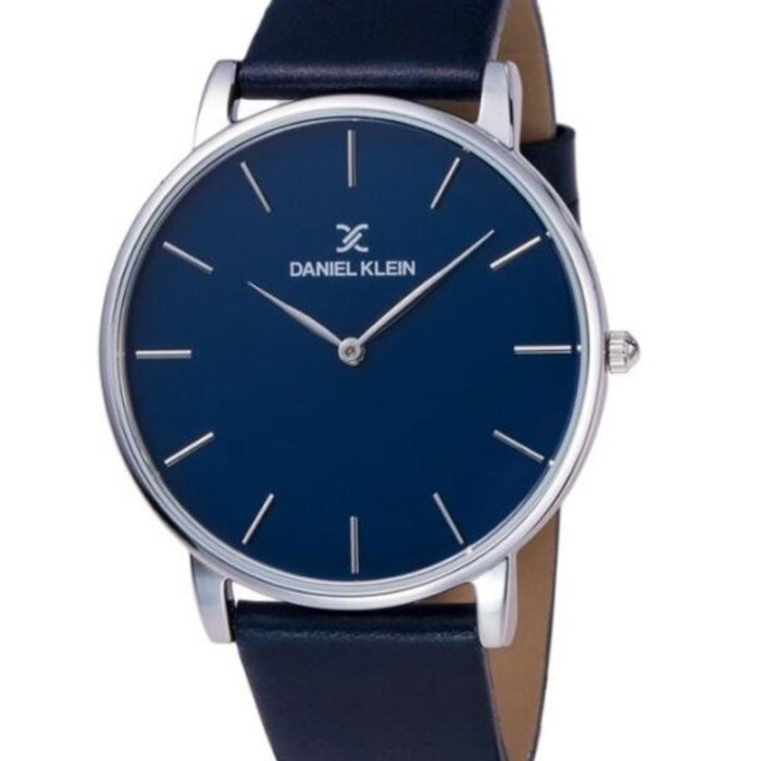Daniel Klein Men's Minimalist Navy Blue Watch with Leather Strap