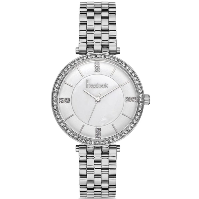 Freelook Silver Stainless Steel Women's Watch with Crystal Accents