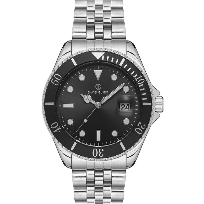 David Gunner Stainless Steel Diver Watch – Black Dial with Date Window