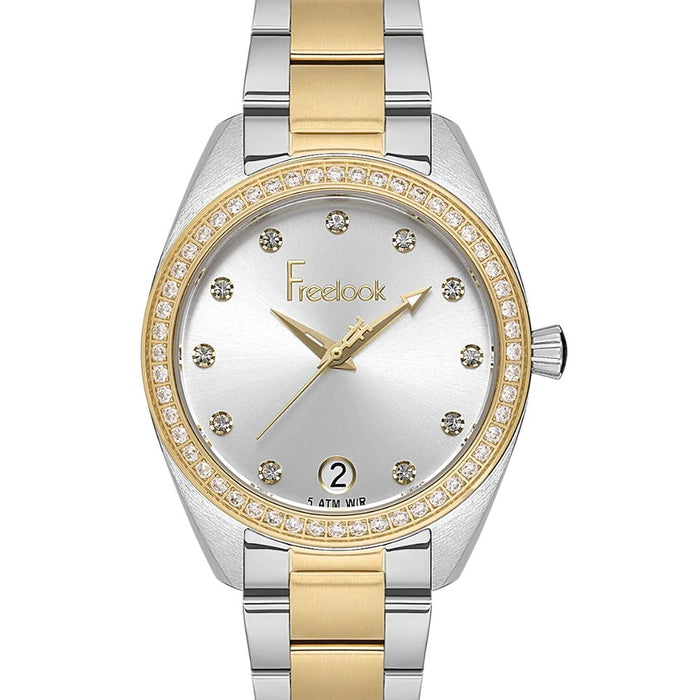 Freelook Two-Tone Gold & Silver Women's Watch with Crystal Bezel and Date Display