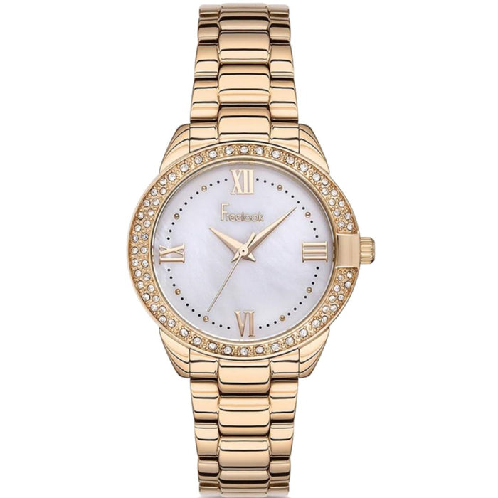 Freelook Gold Stainless Steel Women's Watch with Crystal Bezel