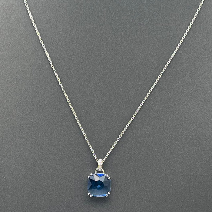 Swarovski Cushion-Cut Blue Crystal Pendant Necklace  
 Color: Silver with a deep blue cushion-cut crystal