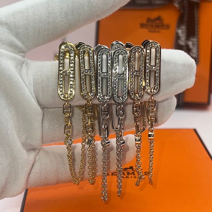 Hermès Farandole Drop Earrings Collection  
 Color :Gold, Silver / and Rose Gold finishes with clear pavé crystals)