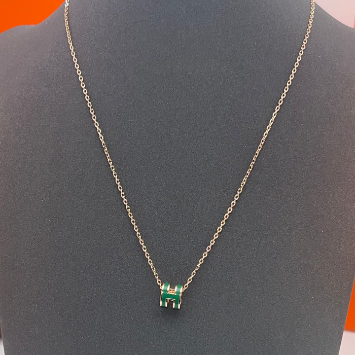 Name: Hermès Mini Pop H Pendant Necklace Collection  
 Color: Assorted lacquered enamel shades/(green/light purple /white paired with  rose Gold-tone hardware