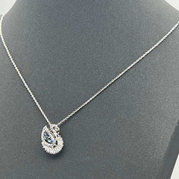 Swarovski Iconic Swan Pendant (Blue/Crystal Edition)  
 Color: Silver, Clear, and Light Blue