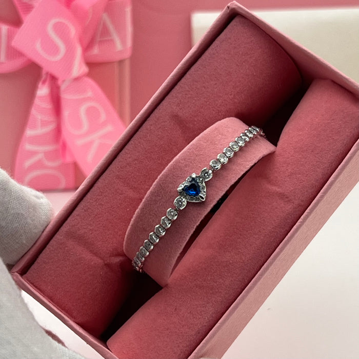 Swarovski Blue Heart Tennis Bracelet  
 Color: Silver and Deep Blue with Clear Crystals