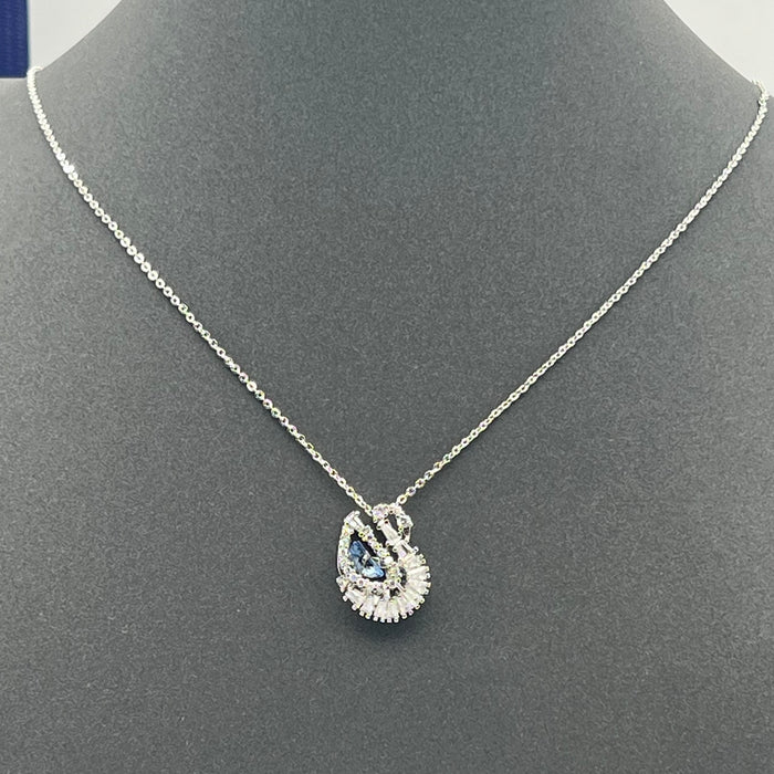 Swarovski Iconic Swan Pendant (Blue/Crystal Edition)  
 Color: Silver, Clear, and Light Blue