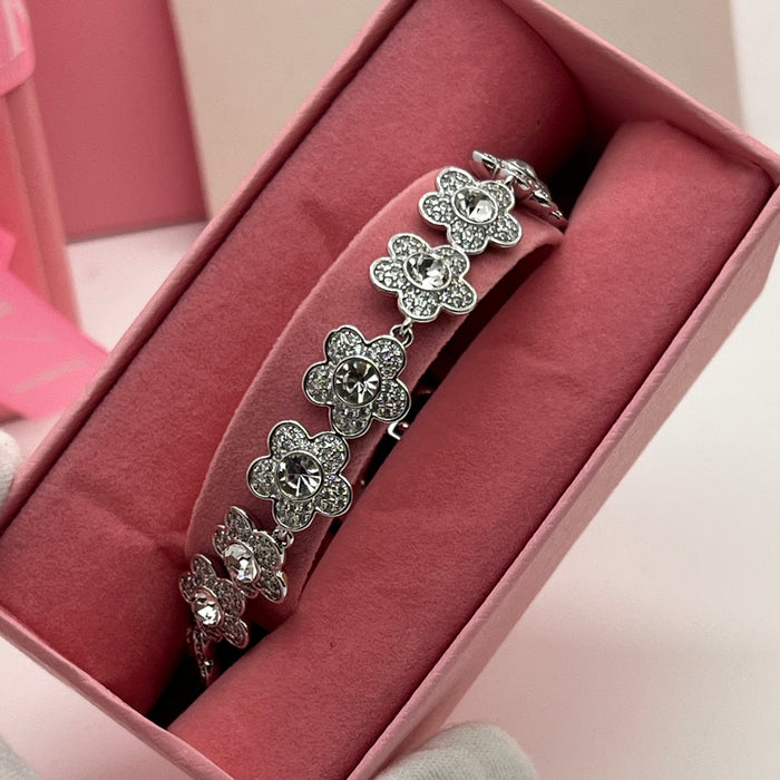 Swarovski Crystal Floral Cluster Link Bracelet  
 Color: Silver with Clear Pavé Crystals