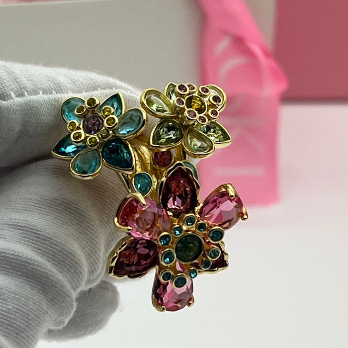 Swarovski Idyllia Cluster Flower Ring  
 Color: Multicolored (featuring vibrant shades of pink, turquoise blue, olive green, and yellow)