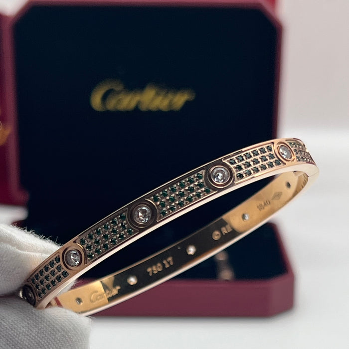 LOVE Bracelet, Multi-Stone Gemstone & Diamond Edition  
 Color: Rose Gold with pink crystal/green crystal